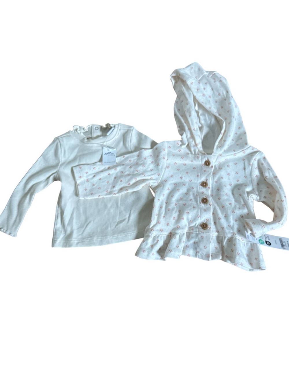 NWT Girls' Cream Hooded Floral Button Cardigan & Long-Sleeve Top Set
